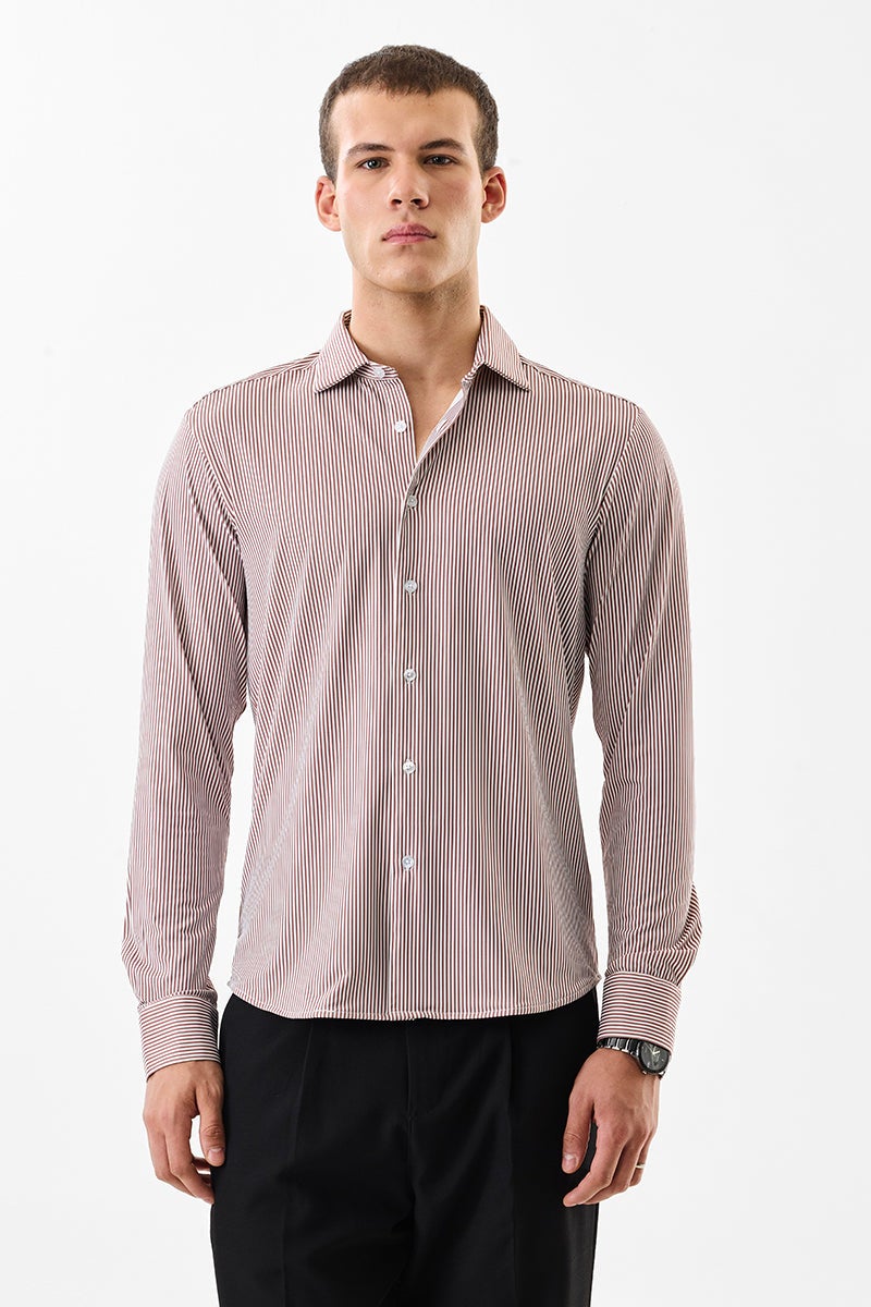 سنيتش قميص تقني مخطط بقصة ضيقة ومطاطية - Image 5